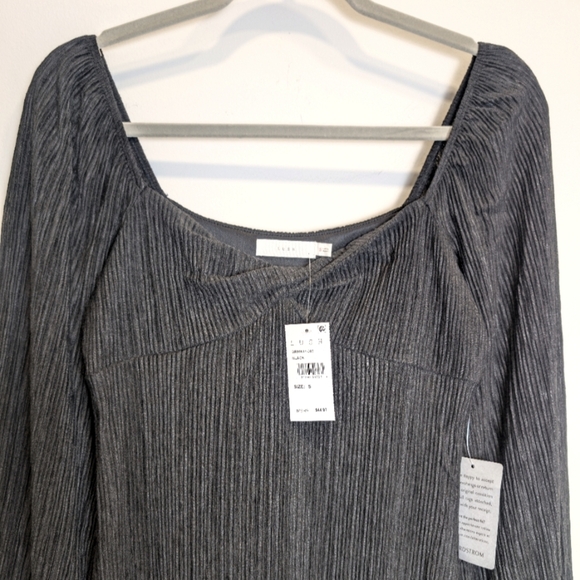 Lush Black Twist Front Plissé Pleated Long Sleeve Midi Dress Size Small - Picture 4 of 9
